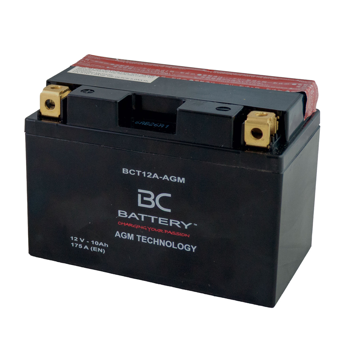 BCT12A-AGM | Motorradbatterie AGM, YT12A-BS, 12 V, 10 Ah, Kaltstartstrom: 175 A, 150 x 85 x 105 mm