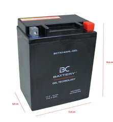 BCTX14AHL-GEL| Batteria Moto al GEL,YTX14AHL-BS,12V,14Ah, CCA:210Amp,134x89x166mm - BC Battery Italian Official Website